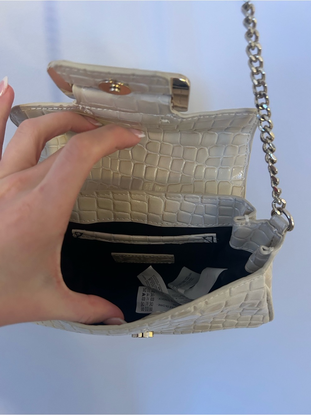 Zara Cream Croc-Embossed Crossbody Bag with Top Handle - Picture 4 of 4